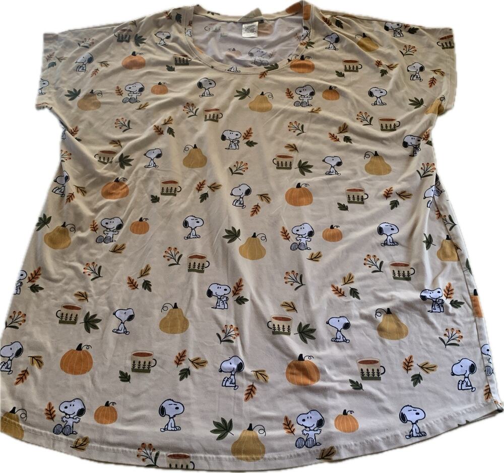 Munki Munki Peanuts Snoopy Sleep Shirt Nightgown Fall Pumpkin Plus Size 2X